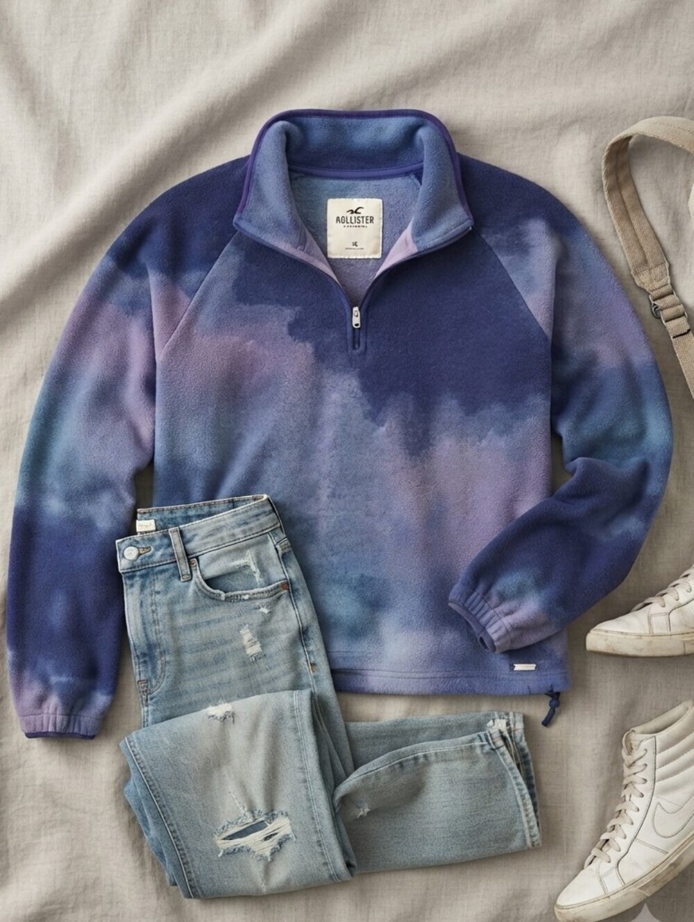 Y2K Hollister Blue Purple Fleece 3/4 Zip Pullover Sweater